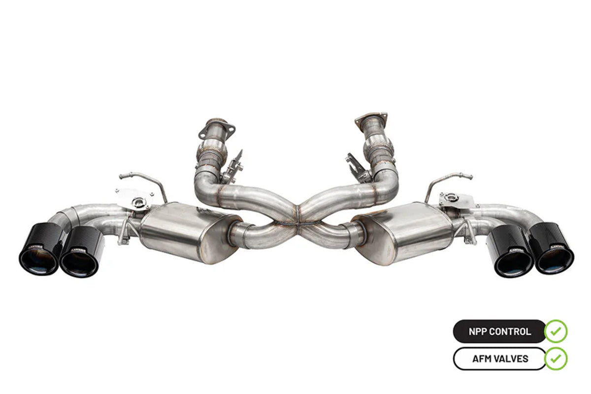 Corsa Variable Sound 3" AFM Cat Back Exhaust w/ 4.5" Carbon Fiber Quad Tips Black (2020 - 2026 Corvette C8 NPP) 21100CFBLK