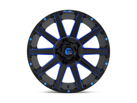 Fuel Wheels Contra Gloss Black with Blue Tinted Clear Wheel; 20x9; 1mm Offset (18-26 Jeep Wrangler JL)