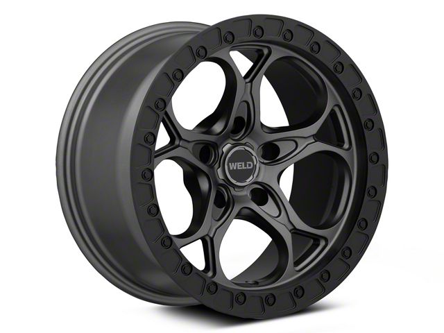 Weld Off-Road Ledge Satin Gunmetal with Satin Black Ring Wheel; 17x9; 0mm Offset (18-26 Jeep Wrangler JL)