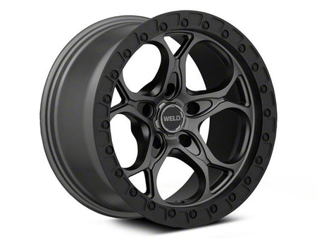 Weld Off-Road Ledge Satin Gunmetal with Satin Black Ring Wheel; 17x9; 0mm Offset (18-26 Jeep Wrangler JL)