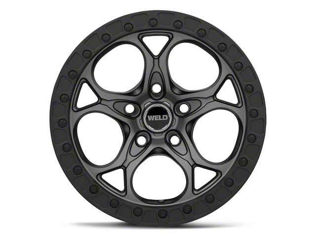 Weld Off-Road Ledge Satin Gunmetal with Satin Black Ring Wheel; 17x9; -12mm Offset (18-26 Jeep Wrangler JL)