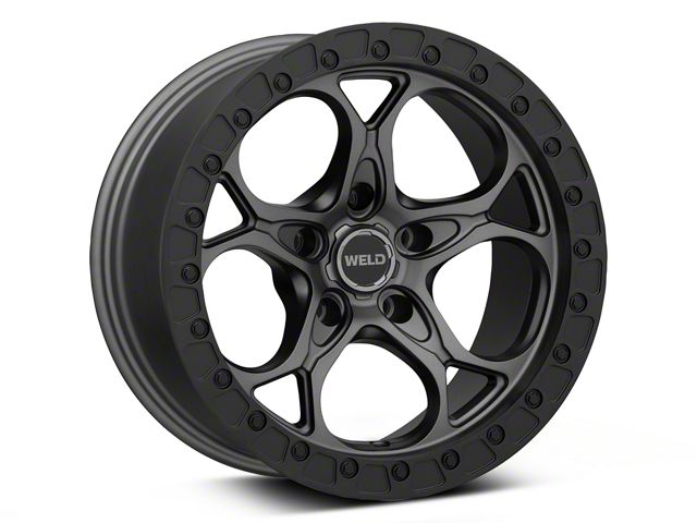 Weld Off-Road Ledge Satin Gunmetal with Satin Black Ring Wheel; 17x9; -12mm Offset (18-26 Jeep Wrangler JL)