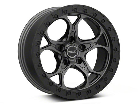 Weld Off-Road Ledge Satin Gunmetal with Satin Black Ring Wheel; 17x9; -12mm Offset (18-26 Jeep Wrangler JL)