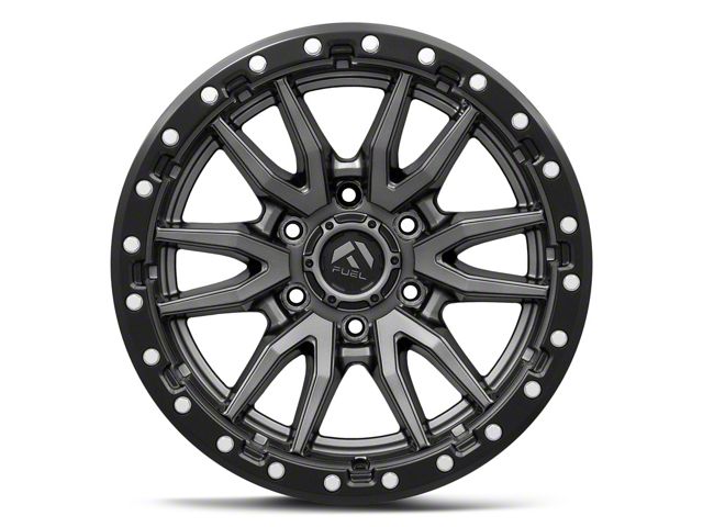 Fuel Wheels Rebel Matte Gunmetal with Black Bead Ring Wheel; 17x9; -12mm Offset (18-26 Jeep Wrangler JL)