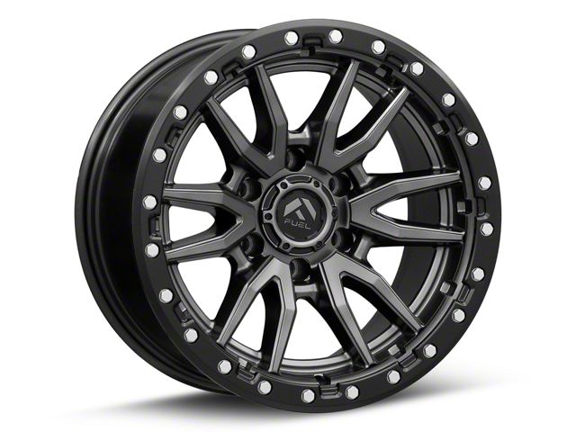 Fuel Wheels Rebel Matte Gunmetal with Black Bead Ring Wheel; 17x9; -12mm Offset (18-26 Jeep Wrangler JL)