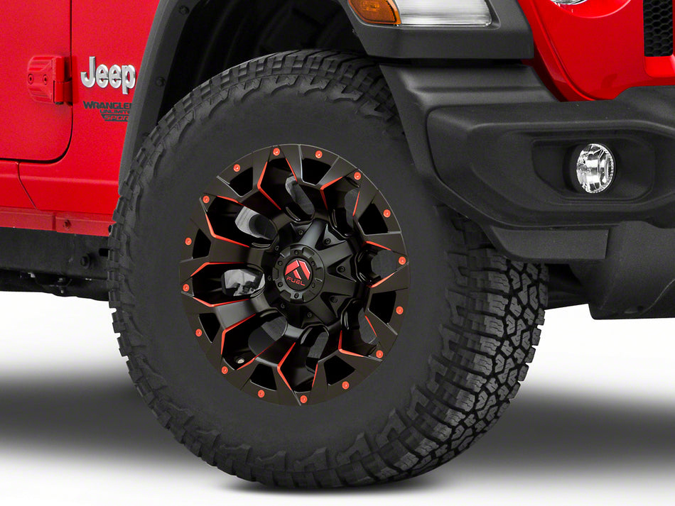 Fuel Wheels Assault Matte Black Red Milled Wheel; 17x9; -12mm Offset (18-26 Jeep Wrangler JL)
