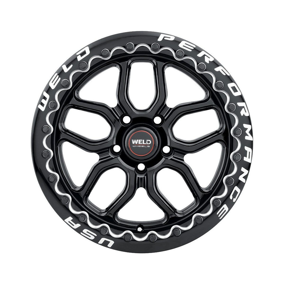 Weld 17x10 Laguna Black Beadlock Wheel 5x114.3 BC ET 49 BS 7.42 Gloss Black (2005 - 2025 Mustang GT Premium / GT Base / Ecoboost) (S650 Non-Perf Pack Cars) S92270067P49